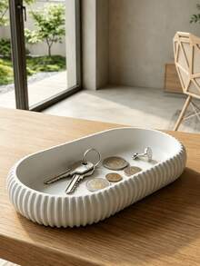 Matte Striped Oval Multi-Functional Storage Tray, 3D Printed Design Plastic Material; Minimalist Style Storage Dish; Suitable For Entryway, Vanity, Bathroom And Office Desk Decoration Multi-Purpose Key Coin Jewelry Storage Tray; Practical Housewarming Gift Storage - Multicolor - View 2
