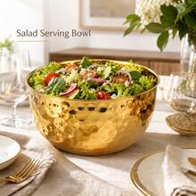 Round Hammered Mixing Bowl Decorative Fruit Salad Bowl 3 Sizes - Gold - View 9