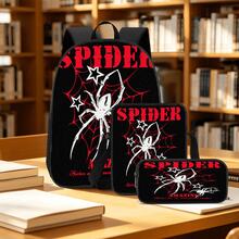 Spider 2D Print 3 Pieces Backpack Set, Large Capacity Backpack, Crossbody Bag, Pencil Case, Adjustable Wide Breathable Shoulder Straps, Side Mesh Pockets For Water Bottle Storage, Personalized Daily Commute Travel Casual Storage Bag - Printed Bag - View 9