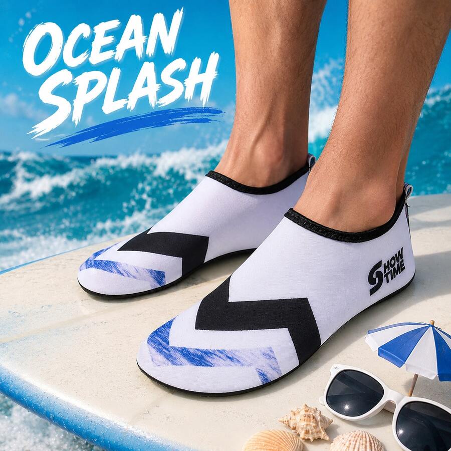 Minimalist White Striped Water Shoes, Outdoor Sports Creeking Shoes, Essential Gear For Swimming, Diving And Surfing, Quick-Dry Upper, Anti-Slip And Wear-Resistant Sole