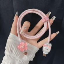 1 Set 3D Cherry Blossom Rabbit Data Cable Protector, Cute Phone Accessory, Compatible With Apple 18W/20W PD Fast Charging, Cartoon Style Gift Item, Also Suitable As Birthday, Christmas, New Year Holiday Gift For Family - 3D Flower Bunny - View 12