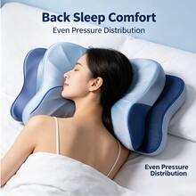 Side Sleeper Pillow, Memory Foam Cervical Butterfly Pillow,Cervical Neck Pillow For Sleeping, Ergonomic Side Sleeper Pillows For Adults, Neck Support Pillow For Neck And Shoulder Support, Bed Pillow For Side Back Stomach Sleepers - Gift For Mom - Blue - View 10