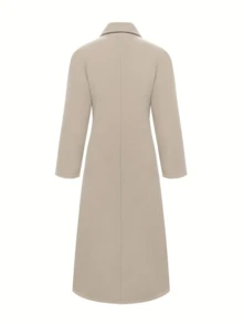 Mantel Panjang Wanita Warna Beige, Jaket Panjang Hangat Musim Dingin Berkancing Ganda, Mantel Panjang Selutut Longgar Kelas Atas, Cocok Untuk Bepergian, Kencan, Serbaguna - Aprikot - View 4