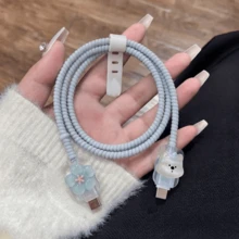 1組 3D櫻花小狗數據線保護套，可愛手機配件，兼容Apple 18W/20W PD快充，卡通風格禮品，亦適用於生日、聖誕、新年假期送給家人的禮物 - 立體花小狗 - 查看 3