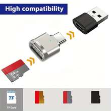 USB C Metal Micro/SD Card Reader, With USB C To USB Adapter, Supports Micro/SD Storage Cards, Suitable For Phone, Computer, Tablet, Car Monitoring Video, Phone Memory Expansion, High-Speed Card Reader, Portable Plug And Play - Multicolor - View 1