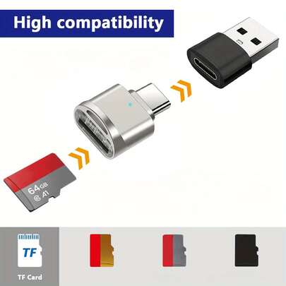 Lector de tarjetas Micro/SD de metal USB C, con adaptador USB C a USB, compatible con tarjetas de almacenamiento Micro/SD, adecuado para teléfono, computadora, tableta, video de monitoreo de automóvil, expansión de memoria de teléfono, lector de tarjetas de alta velocidad, portátil plug and play