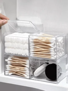 1pc Cosmetic Storage Box, Cotton Swab Holder, Acrylic Cotton Swab Box, Cotton Pad Storage, Makeup Sponge Storage Box, Desktop Transparent Cotton Swab Box, Suitable For Cushion, Cotton Swabs And Floss Dispenser - Multicolor - View 1