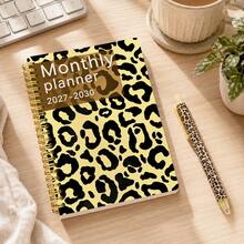 Leopard Print Cover Daily Planner Notebook Fashion Leopard Print Cover Monthly Overview Layout With Note Section Reference Calendar Back To School Stationery Study Work Daily Schedule Planning Diary Office Home Time Management Notebook - Multicolor - View 3