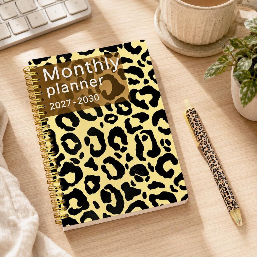 Leopard Print Cover Daily Planner Notebook Fashion Leopard Print Cover Monthly Overview Layout With Note Section Reference Calendar Back To School Stationery Study Work Daily Schedule Planning Diary Office Home Time Management Notebook - Multicolor - View 1
