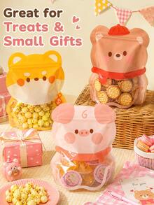 5pcs Cute Cartoon Animal Shaped Reusable Zipper Treat Bags, Multifunctional Self‑Sealing Snack Storage Pouches For Candy Cookie Popcorn, Party Favor Gift Packaging Bags For Holiday Celebration Daily Use - Multicolor - View 4