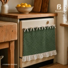 1 buah Tirai Kafe Motif Polkadot Hijau Vintage dengan Pita dan Tali Pengikat, Tirai Pendek Setengah dengan Tepi Bergelombang, Tirai Dekoratif Anti Debu untuk Dapur dan Oven - Hijau - View 6
