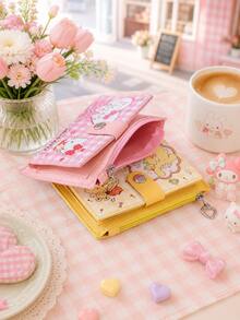 SANRIO 1pc Hello Kitty Character Small Wallet For Women Girls, Cute Compact Mini Bifold Card Holder With Zipper Coin Pocket, Snap Closure And Keychain Ring - Multicolor - View 4