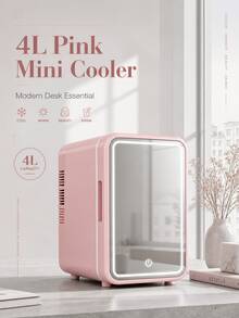 SOKANY 4L Portable Dual-Use Skincare Mini Fridge With Dimmable LED Makeup Mirror, Hot And Cold Functions, Suitable For Storing Cosmetics, Snacks And Beverages, Ideal For Bedroom, Office And Car - Pink - View 11