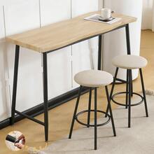 Counter table 3 - point set Bar table Dining set Fashionable wooden tone Adjustable legs High table set Soft seating cushion for two hanging Cafe Livi - ナチュラル + スチール - チェックする 1