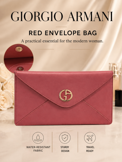 Giorgio Armani Armani Red Envelope Bag, 26.8*2*17.5 Cm, Magnetic Closure, Lightweight, Easy To Carry, Easy To Clean, Simple And Elegant, Exquisite Stitching, Suitable For Daily Use