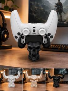 Game Controller Stand, Skull Controller Base, Horned Demon Gamepad Display Rack, Gothic Style Game Desktop Storage, Desktop Controller Storage Rack, Video Game Accessories, Gamer Room Decor, Halloween Desktop Decoration, Game Equipment Decor, Gamer Gift - B - View 2