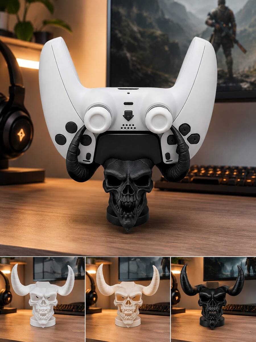 Game Controller Stand, Skull Controller Base, Horned Demon Gamepad Display Rack, Gothic Style Game Desktop Storage, Desktop Controller Storage Rack, Video Game Accessories, Gamer Room Decor, Halloween Desktop Decoration, Game Equipment Decor, Gamer Gift