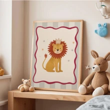 1pc Canvas Framed Nursery Wall Art, Vintage Circus Lion With Crown Kids Room Decor, Retro Carnival Lion Wall Decor, Little King Children's Room Decoration, Storybook Animal Poster, Playful Kids Room Decor, Nursery Decoration, Children's Room Poster, Kindergarten Decoration, Girls Room Decor, Boys Room Decor, Bathroom Decor, Classroom Decor, Game Room Decor, Baby Gift, Birthday Gift, Poster Art - Multicolor - View 8