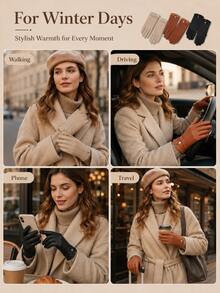 Women's PU Gloves Featuring A Thick, Warm Fleece Lining, Suitable For Driving In Cold Weather; Touchscreen-Compatible Outdoor Cycling Gloves-Warm Leather Gloves For Women That Are Windproof And Designed For Winter Riding.Cyber Monday - Multicolor - View 10