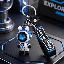 1Pc Space Astronaut Rabbit Keychain With Wrist Lanyard, Cute Figure Bag Charm, Decor Pendant For Car Keys & Backpack, Christmas Gift - Blue - View 3