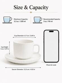 1/6 Set Options,Minimalist White Ceramic Coffee Cup And Saucer Set, Nordic Ribbed Latte Espresso Tea Cup, Square Handle Coffee Mug, Home Cafe Afternoon Tea Tableware - Multicolor - View 3
