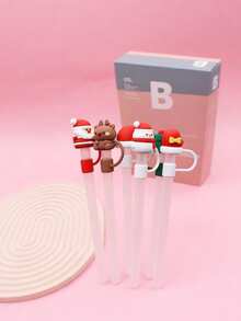 12/6/1pc Christmas Themed Straw Caps, 10mm Reusable Dust-Proof Straw Caps, Cute Snowman, Christmas Tree And Reindeer Patterns, Suitable For Daily Office, Home And Travel, Also An Excellent Christmas Gift - Gold - View 3