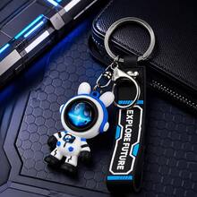 1Pc Space Astronaut Rabbit Keychain With Wrist Lanyard, Cute Figure Bag Charm, Decor Pendant For Car Keys & Backpack, Christmas Gift - Blue - View 1