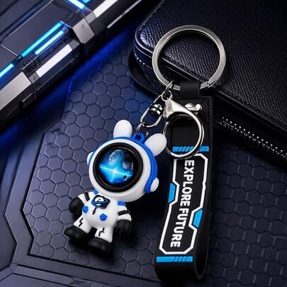 1Pc Space Astronaut Rabbit Keychain With Wrist Lanyard, Cute Figure Bag Charm, Decor Pendant For Car Keys & Backpack, Christmas Gift