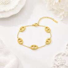 1pc Simple Fashion Golden/Silvery Stainless Steel Pig Nose Chain Bracelet For Women - Pig Nose Bracelet - View 3