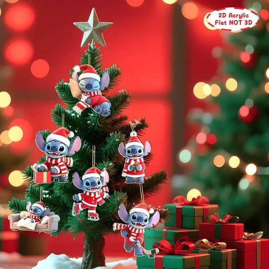 Panini Stitch Christmas Tree Ornaments, 2D Flat Acrylic Hanging Decorations, Cute Character Pendant For Xmas Tree Home Holiday Party Decor - Random Styles - View 1