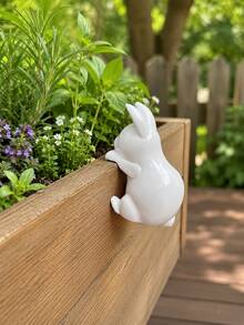 Rabbit Pot Hanger Figurine,Resin Rabbit Statue For Flower Pot Edge,Animal Garden Ornament,Waterproof Rabbit Figure For Patio Yard Balcony Plant Pot Decor,Home Outdoor Lawn Decoration Ornament,Poolside Backyard Garden Landscape Accessory - Wall-mounted White Rabbit - View 3