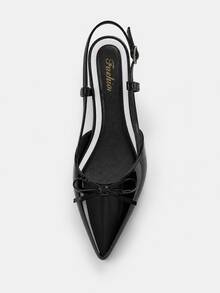 Women's Pointed Toe Bow Slingback Shoes, Black Low Heel Flats, Stylish Versatile Dress Shoes - Black - View 4