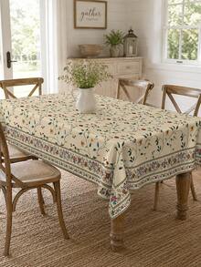 1pc Vintage Wildflower Floral Polyester Tablecloth, Country Farmhouse Rectangular Dining Tablecloth, Bohemian Country Style Kitchen Dining Room Home Decor - M - View 13