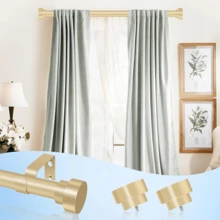 1PC Gold Curtain Rod,1 Inch Diameter Heavy Duty Curtain Rods,Modern Adjustable Curtain Rod End Caps Feature A Layered Design,Household Bathroom Window Curtains Rod - Gold 36-88inch 1PC - View 2