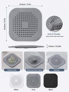 3pcs Suction Cup Hair Catcher, Silicone Square Drain Filter And Plug, Anti-Clogging Deodorizing Hair Filter Mesh, Suitable For Shower, Floor Drain, Bathtub And Kitchen Sink, Reusable Easy To Clean Bathroom Accessories, Back To School, New Year - Multicolor - View 3