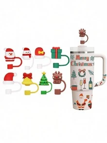 12/6/1pc Christmas Themed Straw Caps, 10mm Reusable Dust-Proof Straw Caps, Cute Snowman, Christmas Tree And Reindeer Patterns, Suitable For Daily Office, Home And Travel, Also An Excellent Christmas Gift - Gold - View 4