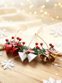 8pcs Christmas Decorative Painted Horn Bell Ornaments, Multi‑Color Accessories, Rope Hanging Decor, Window & Party Hanging Ornaments, Festive Atmosphere Pendants - Multicolor - View 4