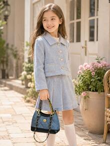 XD Tas Selempang Mini Persegi Retro Multifungsi untuk Anak-anak, Tas Bahu Rantai Modis, Gaya Baru, Tekstur Berkualitas Tinggi, Rantai Berlian, Tas Selempang Bahu Bentuk Lipstik, Gaya Mini Dopamine, Tas Tangan/Tas Bahu Warna Polos - MultiWarna - View 4