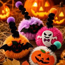 1PC/3PCS/5PCS/8PCS Halloween Colorful Spring Pom Pom Cat Teaser Toy, Self-Play Boredom Relief Kitten Chew And Teething Toy, Durable Interactive Pet Supplies, Random Color, Battery Not Included - Multicolor - View 8
