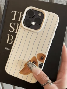 1件 白色條紋大耳狗個性化極簡全包覆 TPU 防摔手機殼，適用於 Apple 17 16 15 14 13 12 11 Pro Max Air 及 Series 系列 - 彩色 - 查看 4