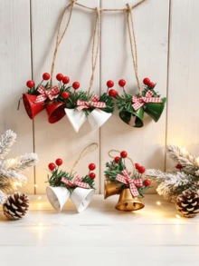 8pcs Christmas Decorative Painted Horn Bell Ornaments, Multi‑Color Accessories, Rope Hanging Decor, Window & Party Hanging Ornaments, Festive Atmosphere Pendants - Multicolor - View 5
