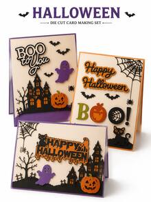 1pc Halloween Text Metal Cutting Die, Happy Halloween Letter Die Cut, DIY Paper Craft Card Template, Suitable For Scrapbooking, Embossing And Decorative Crafts - Halloween Decor - View 2
