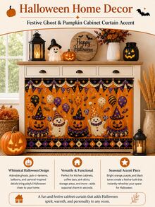 1pc-Halloween Multipurpose Decorative Curtain, Pumpkin Ghost Balloon Candy Party Print, Home Storage Cover & Holiday Decor - Multicolor - View 2