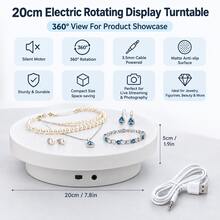 20cm (7.8in) Electric Rotating Display Stand (USB Cable Required), Adjustable Direction, Product Display Base, Rotating Base, Photography, Live Streaming, Jewelry, Figurines, Crystal Glass Jewelry Art Gifts | Matte Surface | USB Powered - White - View 1
