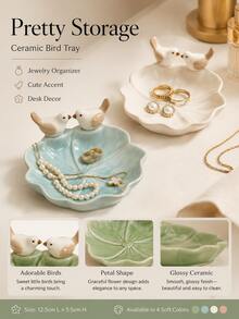 1pc Creative Bird Ceramic Tray, Elegant Lotus Shaped Decorative Dish, Fashionable Multi-Functional Jewelry, Small Accessories, Dessert And Snack Storage Plate, Suitable For Vanity, Coffee Table, Living Room Home Desktop Decor - Multicolor - View 4