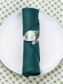 4-12pcs Leaf-Shaped Silver & Gold Napkin Rings, Shiny Metal Napkin Rings Table Decor, Fashionable Autumn Napkin Rings Bulk, Suitable For Halloween, Christmas, Easter, Wedding, Party, Elegant Table Setting Gift Idea - Silver - View 8