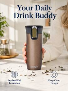 Automatic Sealing Leak-Proof Vacuum Insulated Coffee Travel Mug, Stainless Steel Portable Thermos Cup, Easy-To-Clean Lid Water Cup, Suitable For Driving, Office, Daily Commute - Gold - View 5