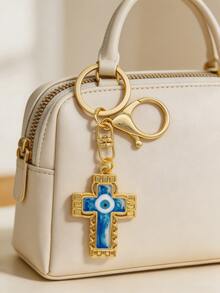 Cross Blue Evil Eye Keychain, Women's Keychain, Lucky Guardian Accessory For Handbags, Car Keys, Suitable For Daily Wear, Halloween Gift, Christmas Holiday Party Gift - Multicolor - View 1