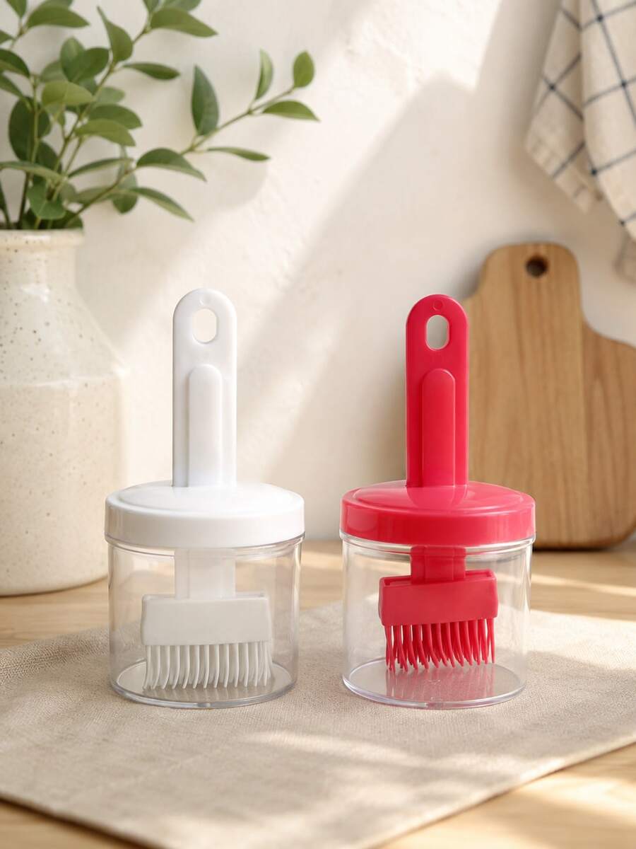 1pc Random Color Portable Nylon BBQ Oil Brush, Heat Resistant & Non-Deforming, With Oil Bottle, Suitable For Baking And Grilling, Space-Saving, Practical Valentine's Day Gift, Kitchen Accessory, Oil Pot, Oil Bottle, Home Essential