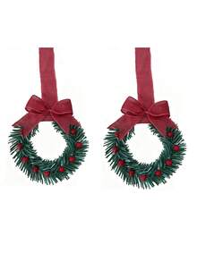 2pcs/1pc Christmas Wreath With Ribbon, 26cm/10.24in, Suitable For Kitchen Cabinets, Windows, Walls, Front Door Decoration, Small Christmas Wreath - Compact Indoor Use Christmas Wreath, Fireplace, Windows, Farmhouse Indoor Home Decor - Multicolor - View 9